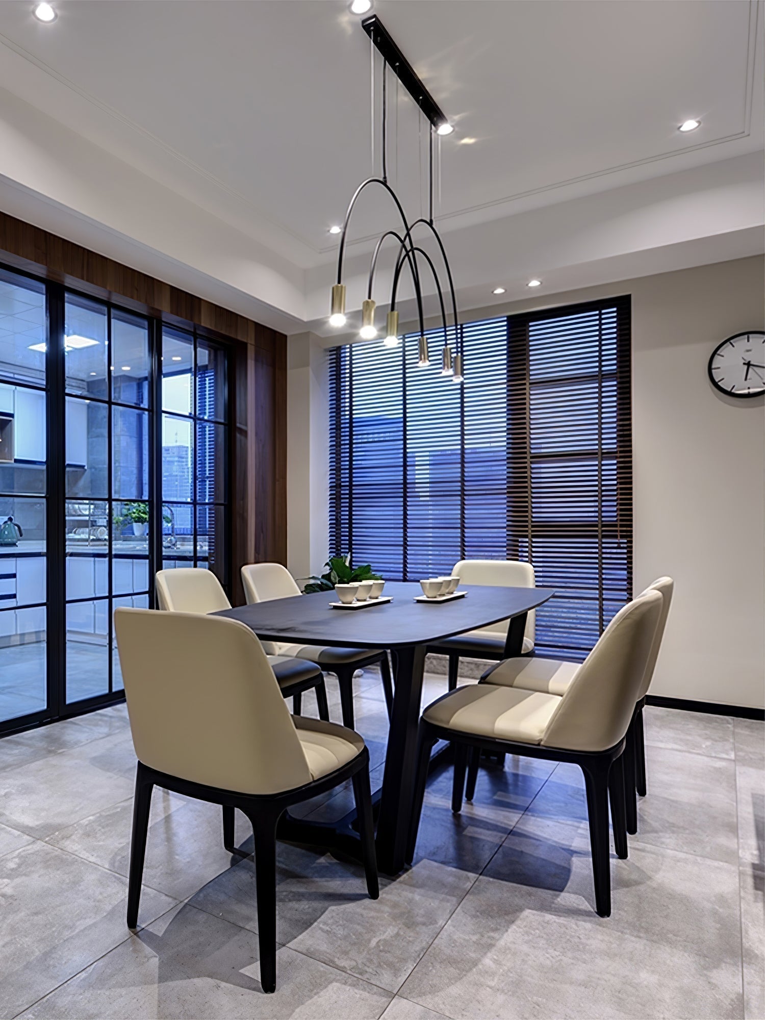 Modern Geometric Arcs Pendant Chandelier with Cylindrical Aluminum Heads and Adjustable Arms