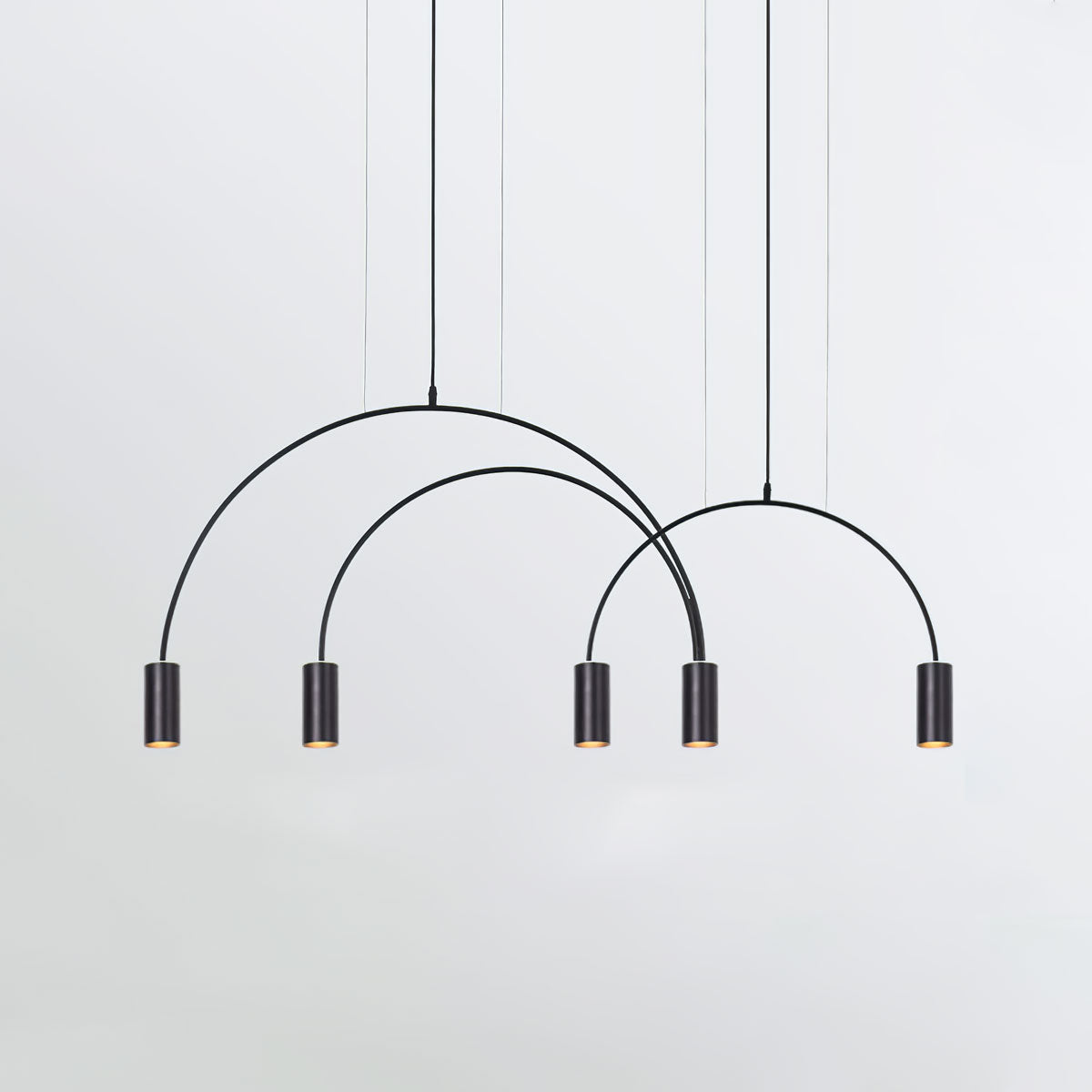 Modern Geometric Arcs Pendant Chandelier with Cylindrical Aluminum Heads and Adjustable Arms