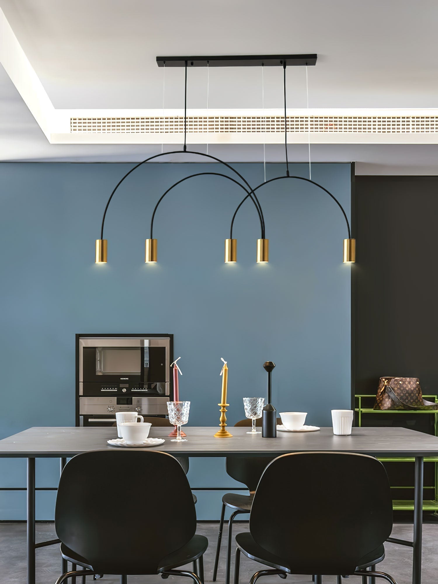 Modern Geometric Arcs Pendant Chandelier with Cylindrical Aluminum Heads and Adjustable Arms