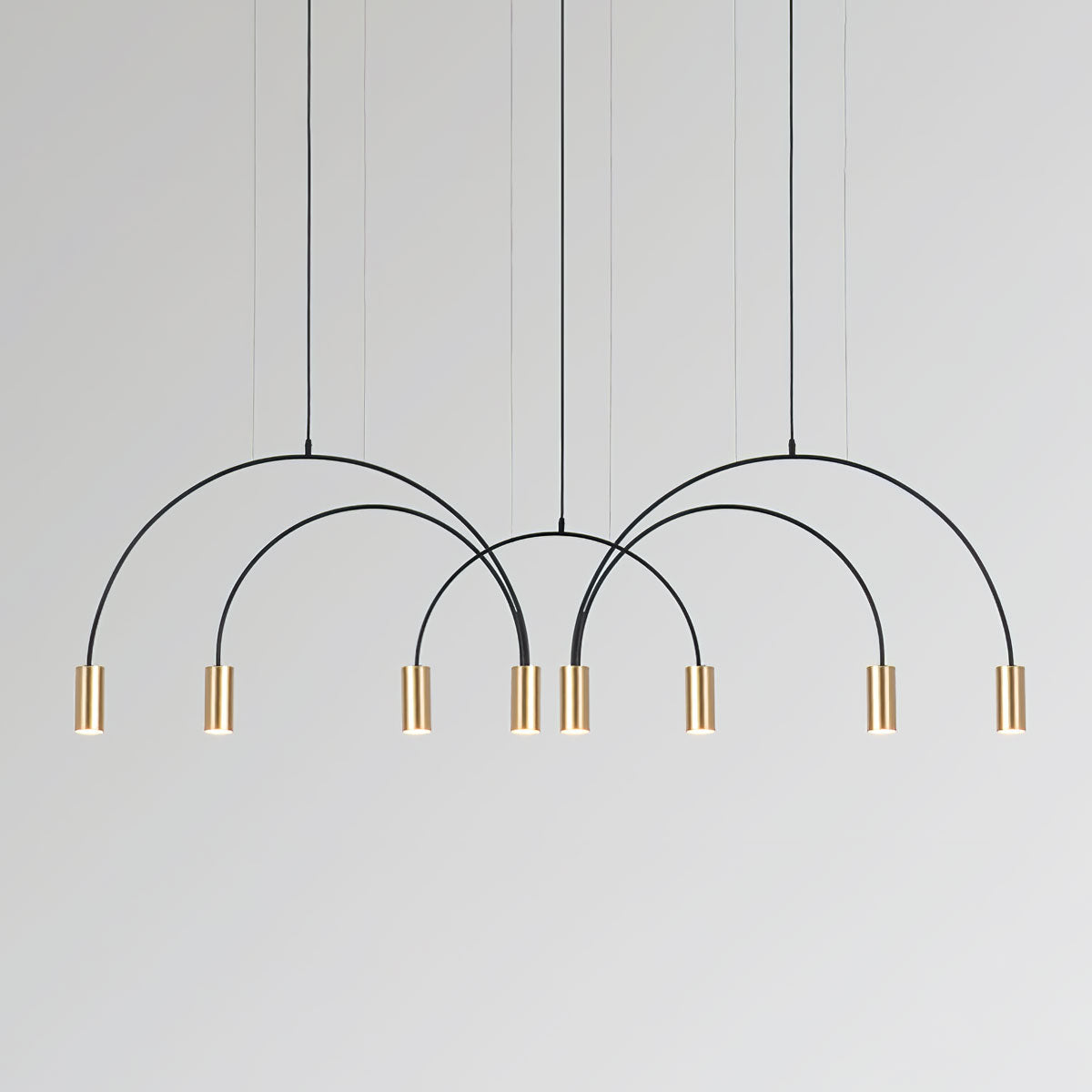 Modern Geometric Arcs Pendant Chandelier with Cylindrical Aluminum Heads and Adjustable Arms