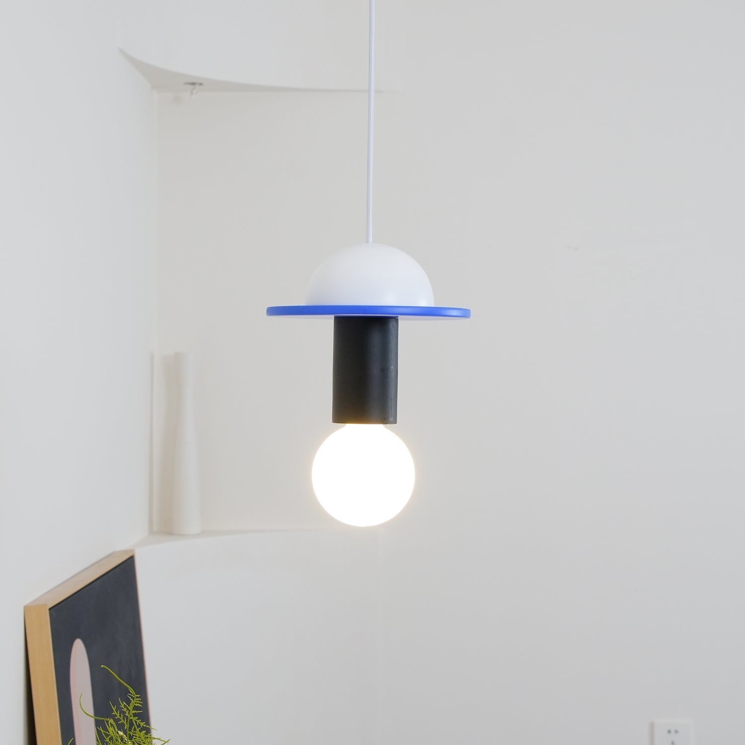 Modern Geometric Building Blocks Hanging Pendant Light with Wood and Metal Accents
