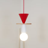 Modern Geometric Building Blocks Hanging Pendant Light with Wood and Metal Accents