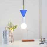 Modern Geometric Building Blocks Hanging Pendant Light with Wood and Metal Accents