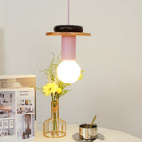 Modern Geometric Building Blocks Hanging Pendant Light with Wood and Metal Accents