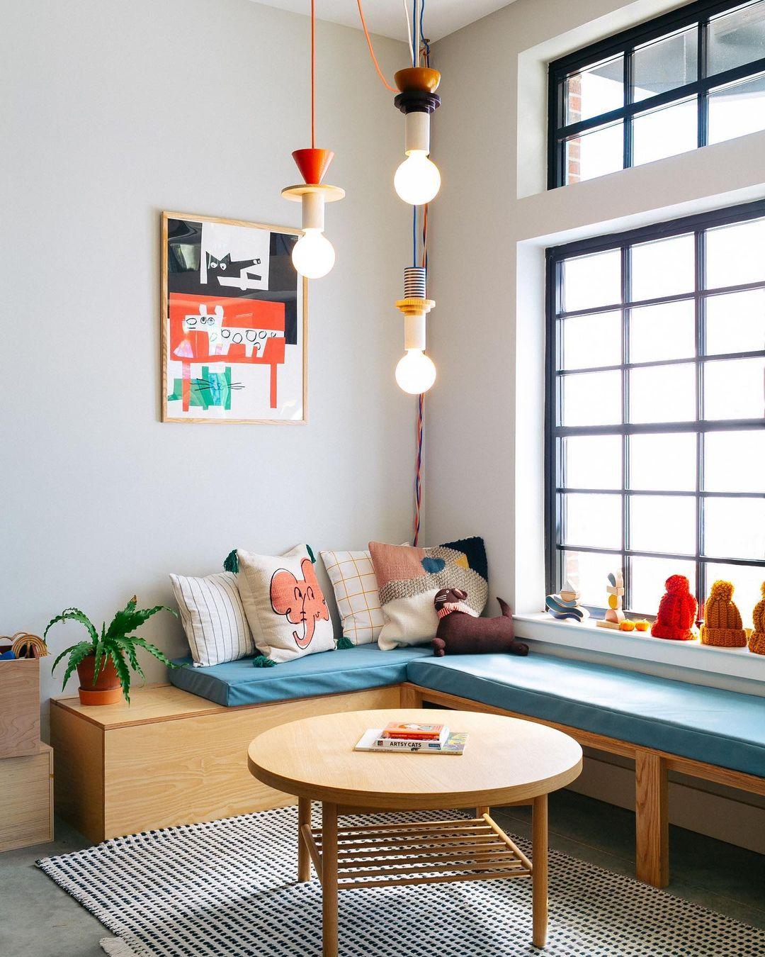 Modern Geometric Building Blocks Hanging Pendant Light with Wood and Metal Accents