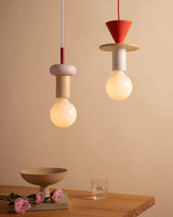 Modern Geometric Building Blocks Hanging Pendant Light with Wood and Metal Accents