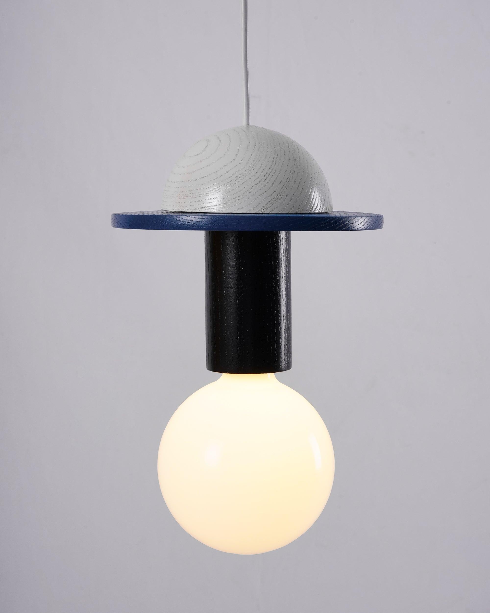 Modern Geometric Building Blocks Hanging Pendant Light with Wood and Metal Accents
