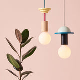 Modern Geometric Building Blocks Hanging Pendant Light with Wood and Metal Accents