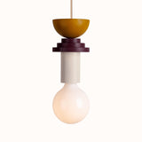 Modern Geometric Building Blocks Hanging Pendant Light with Wood and Metal Accents