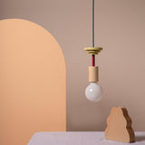Modern Geometric Building Blocks Hanging Pendant Light with Wood and Metal Accents