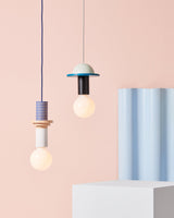 Modern Geometric Building Blocks Hanging Pendant Light with Wood and Metal Accents