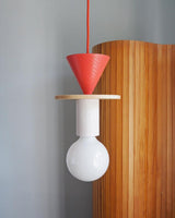 Modern Geometric Building Blocks Hanging Pendant Light with Wood and Metal Accents