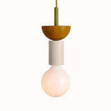 Modern Geometric Building Blocks Hanging Pendant Light with Wood and Metal Accents