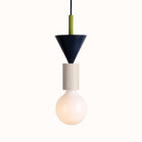 Modern Geometric Building Blocks Hanging Pendant Light with Wood and Metal Accents