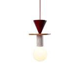 Modern Geometric Building Blocks Hanging Pendant Light with Wood and Metal Accents
