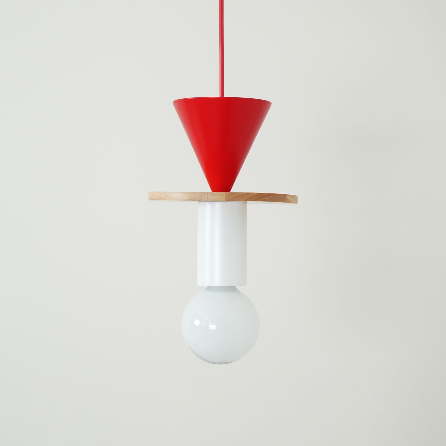 Modern Geometric Building Blocks Hanging Pendant Light with Wood and Metal Accents