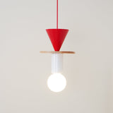Modern Geometric Building Blocks Hanging Pendant Light with Wood and Metal Accents