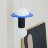 Modern Geometric Building Blocks Hanging Pendant Light with Wood and Metal Accents