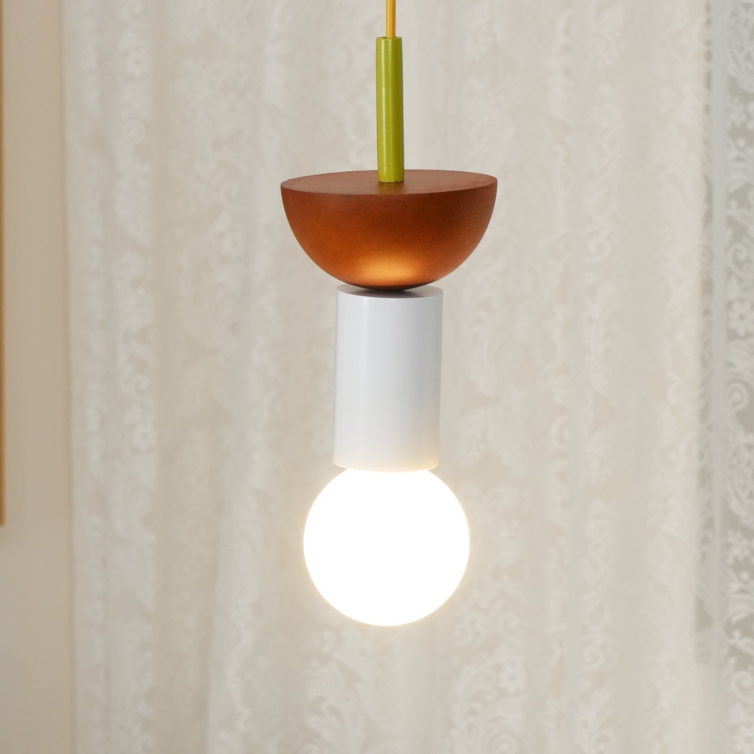Modern Geometric Building Blocks Hanging Pendant Light with Wood and Metal Accents