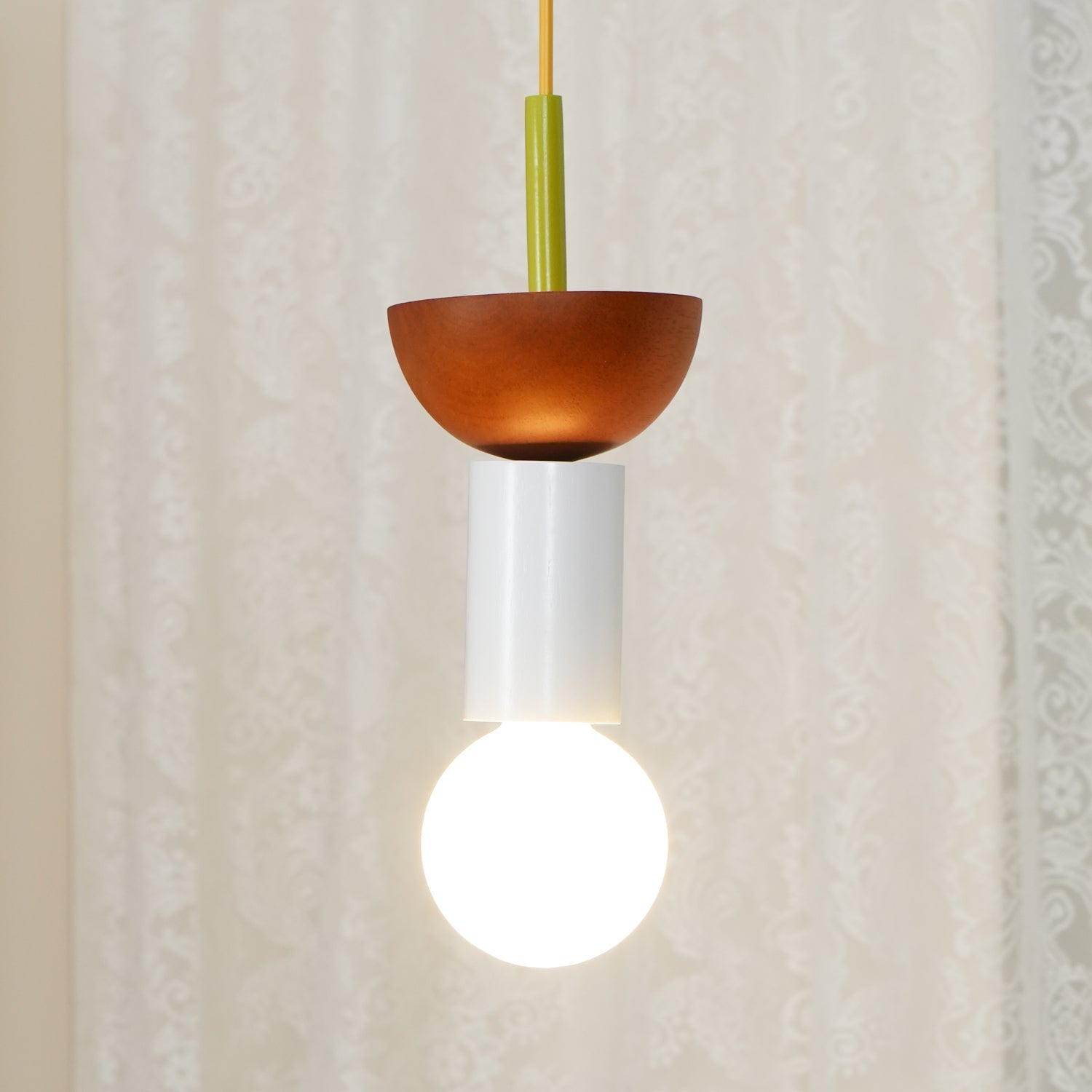 Modern Geometric Building Blocks Hanging Pendant Light with Wood and Metal Accents