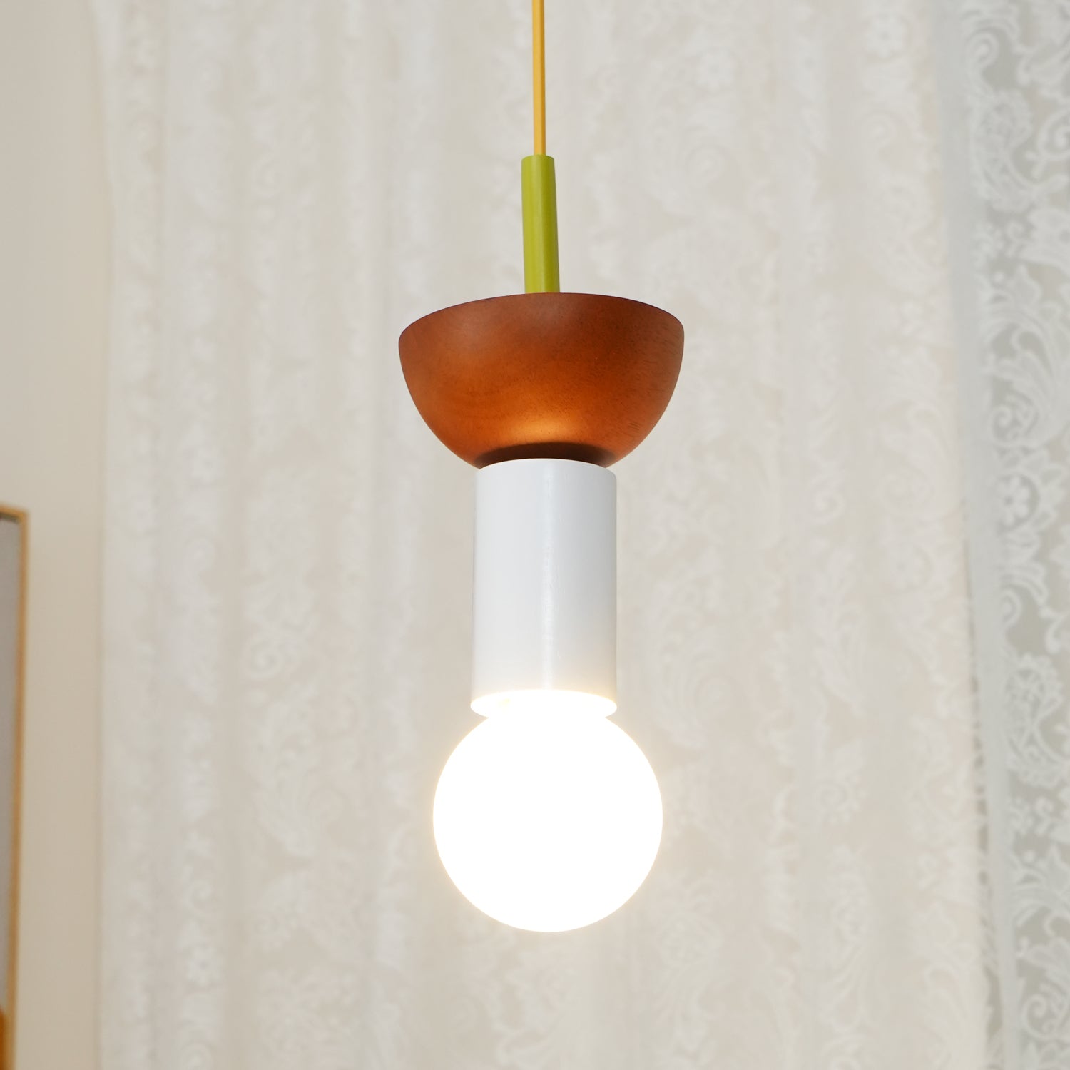 Modern Geometric Building Blocks Hanging Pendant Light with Wood and Metal Accents