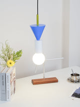 Modern Geometric Building Blocks Hanging Pendant Light with Wood and Metal Accents