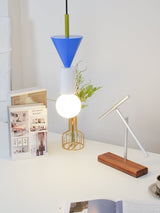 Modern Geometric Building Blocks Hanging Pendant Light with Wood and Metal Accents