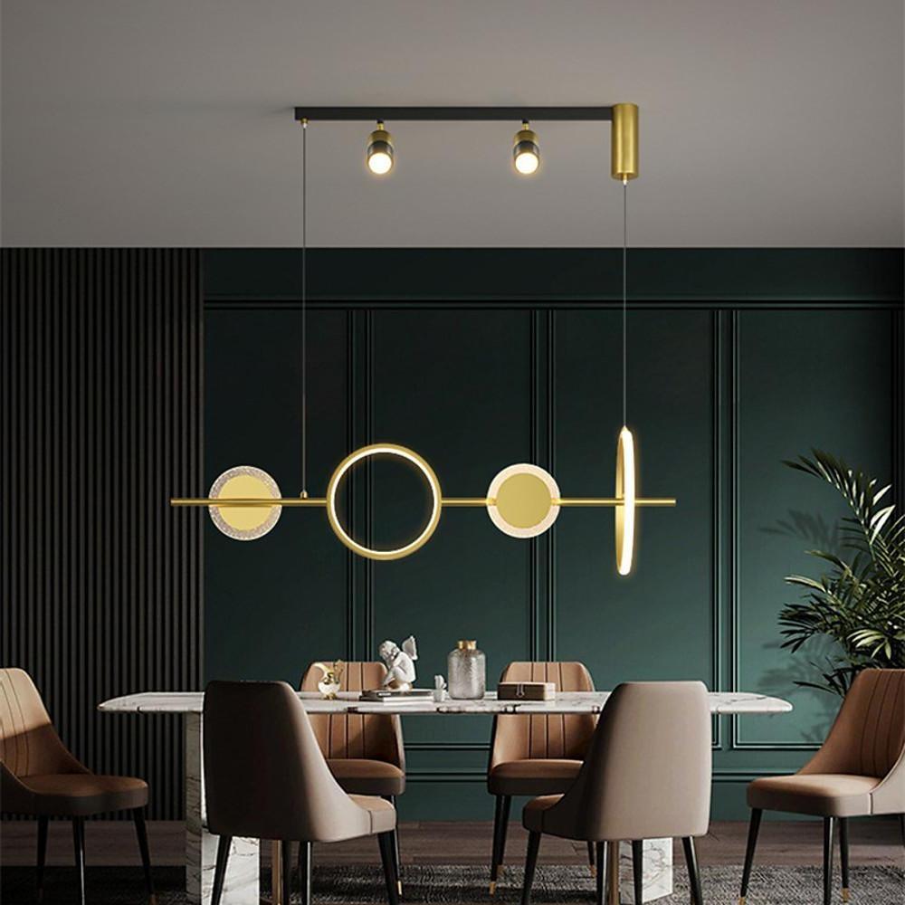 Modern Geometric Circles Linear LED Chandelier Black and Gold Kitchen Island Pendant Light