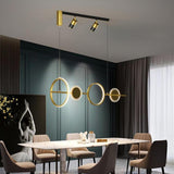 Modern Geometric Circles Linear LED Chandelier Black and Gold Kitchen Island Pendant Light