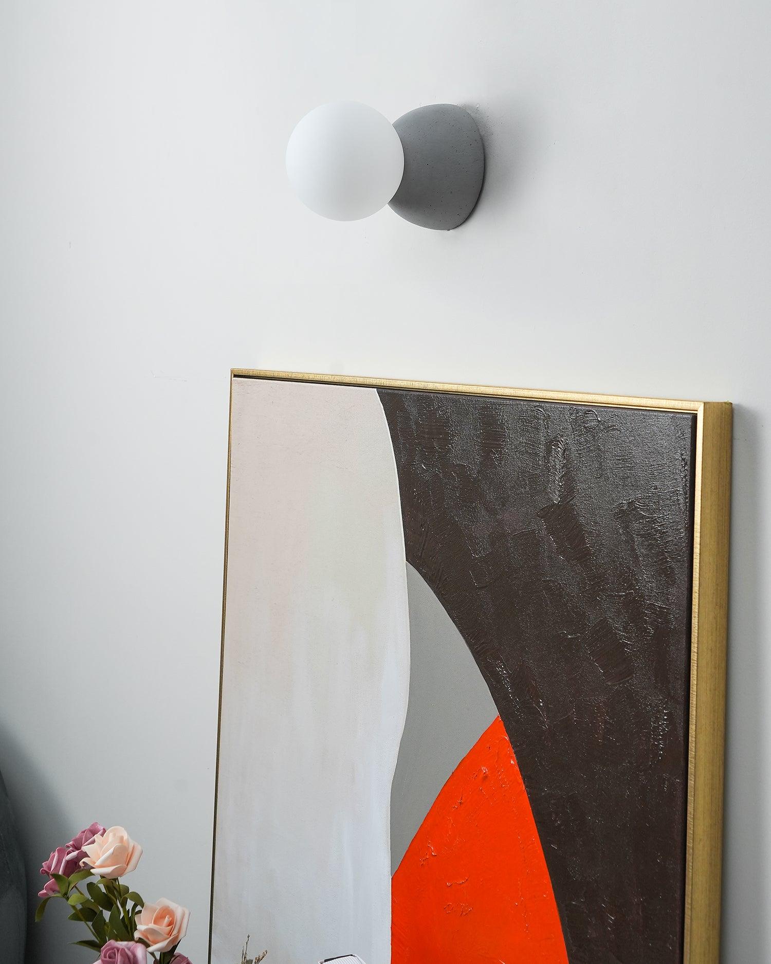 Modern Geometric Concrete and Glass Wall Sconce Set of 2 for Indoor Lighting