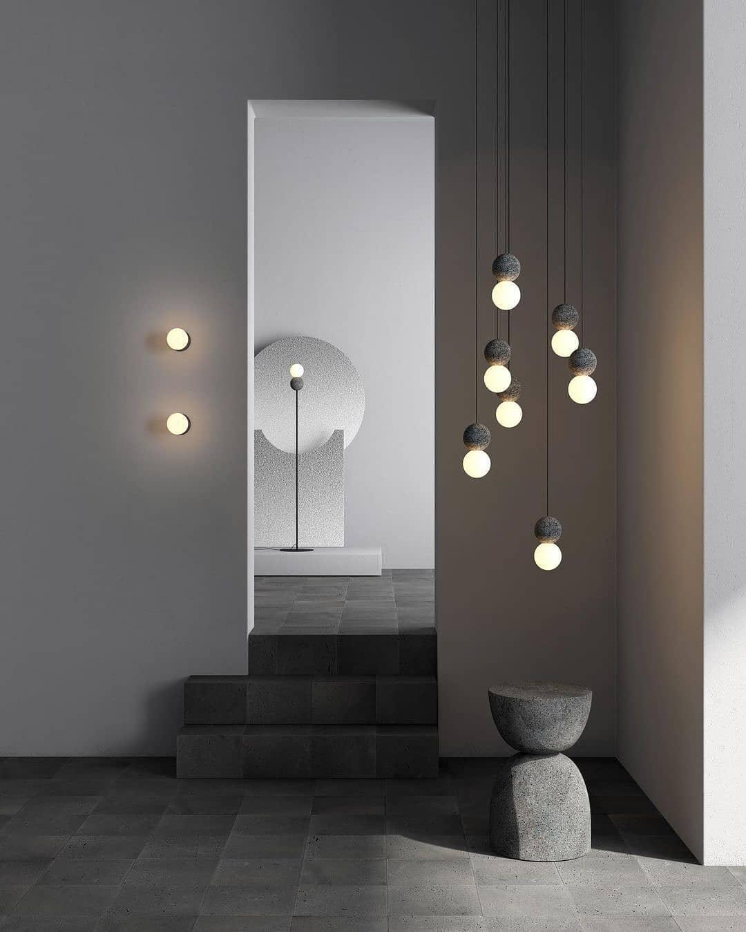 Modern Geometric Concrete and Glass Wall Sconce Set of 2 for Indoor Lighting