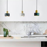 Modern Geometric Copper and Marble Cylinder Pendant Light with Adjustable Hanging Cord