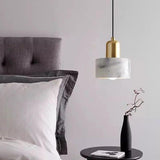 Modern Geometric Copper and Marble Cylinder Pendant Light with Adjustable Hanging Cord