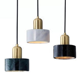 Modern Geometric Copper and Marble Cylinder Pendant Light with Adjustable Hanging Cord