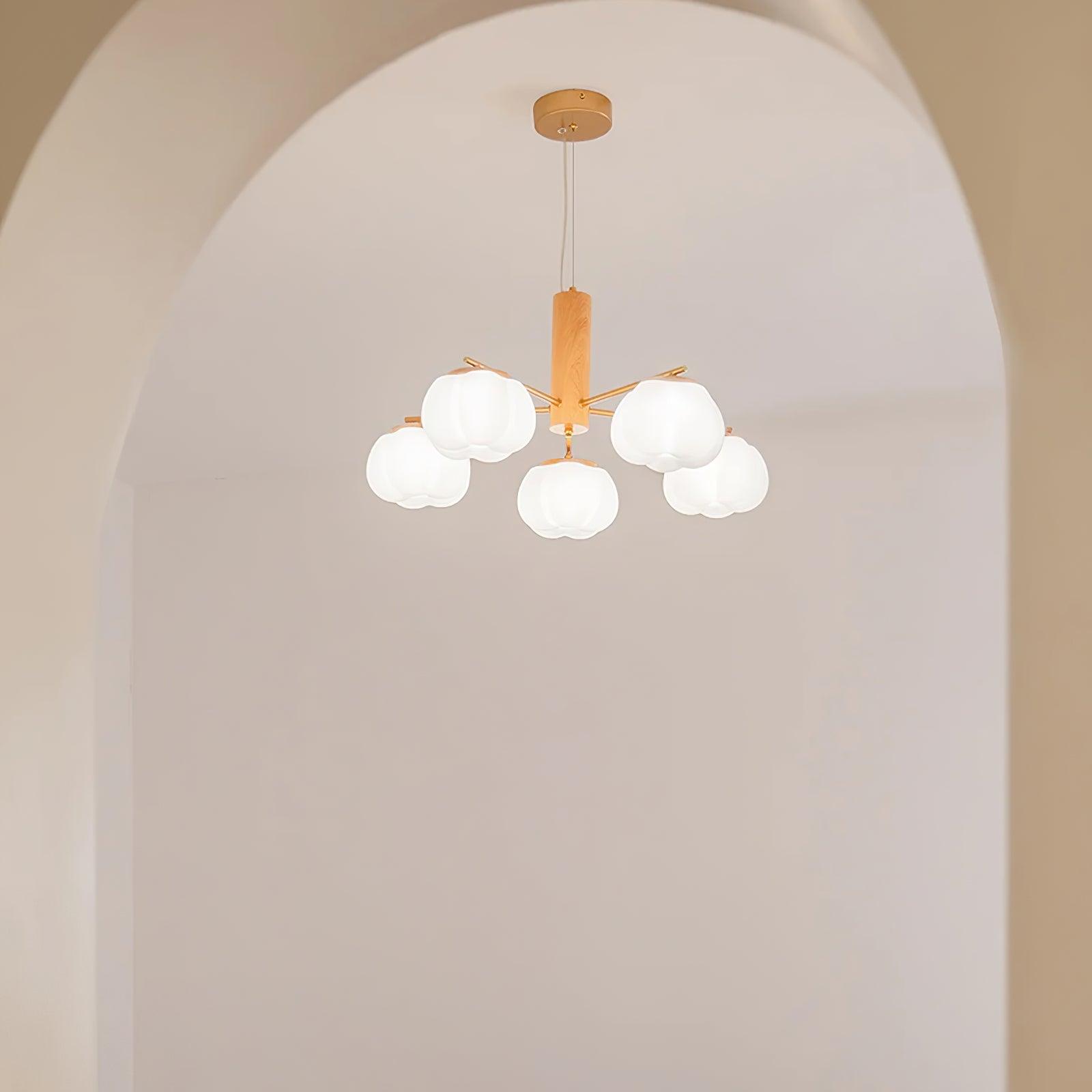 Modern Geometric Cotton Ball Chandelier Gold Metal and PE Acrylic Pendant Light