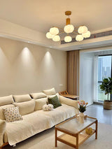Modern Geometric Cotton Ball Chandelier Gold Metal and PE Acrylic Pendant Light