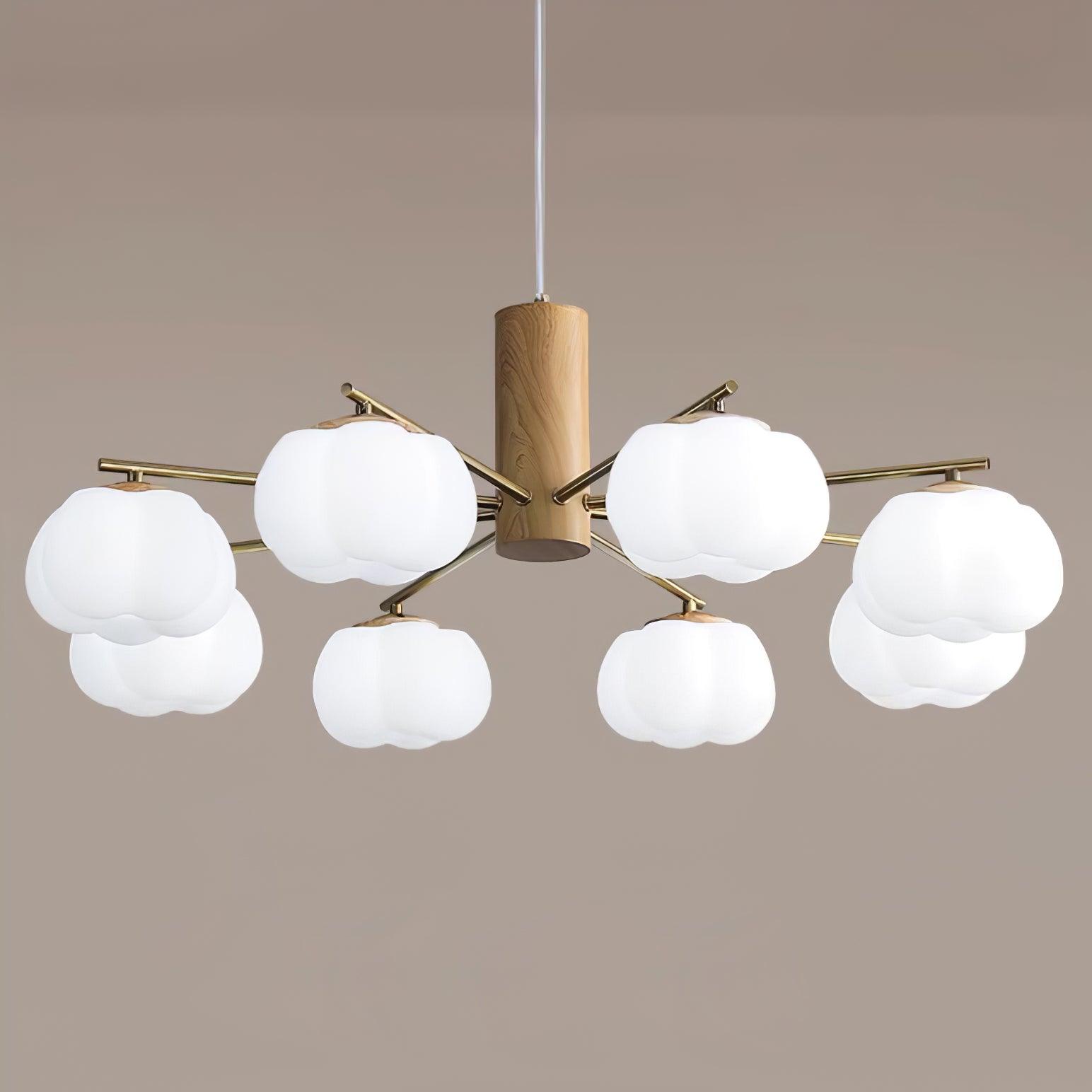 Modern Geometric Cotton Ball Chandelier Gold Metal and PE Acrylic Pendant Light