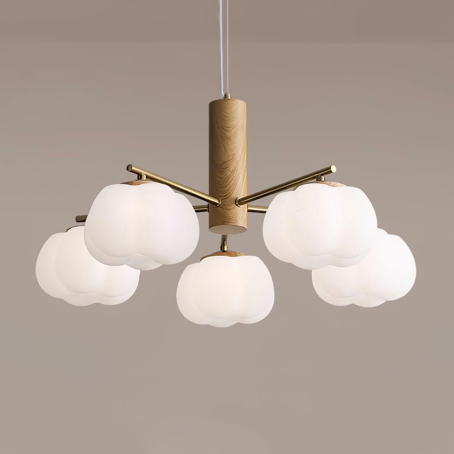 Modern Geometric Cotton Ball Chandelier Gold Metal and PE Acrylic Pendant Light