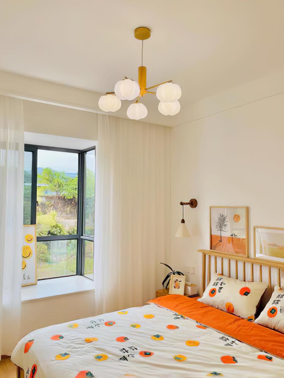 Modern Geometric Cotton Ball Chandelier Gold Metal and PE Acrylic Pendant Light