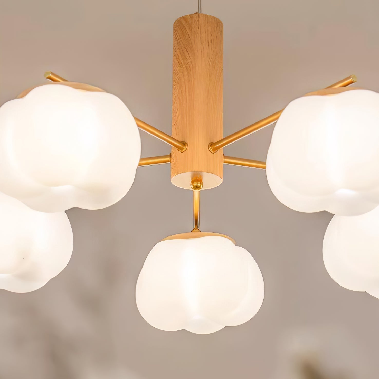 Modern Geometric Cotton Ball Chandelier Gold Metal and PE Acrylic Pendant Light
