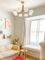 Modern Geometric Cotton Ball Chandelier Gold Metal and PE Acrylic Pendant Light