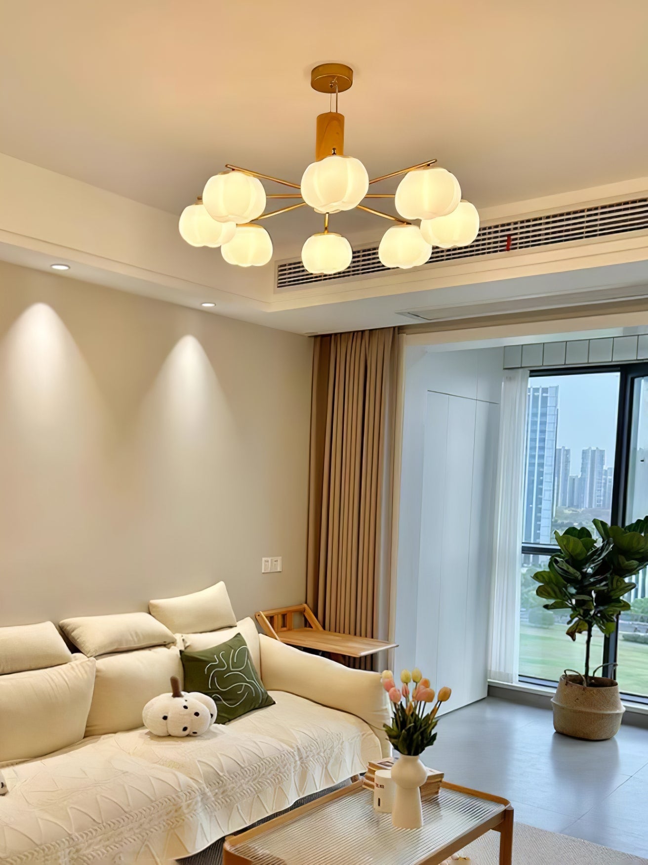 Modern Geometric Cotton Ball Chandelier Gold Metal and PE Acrylic Pendant Light