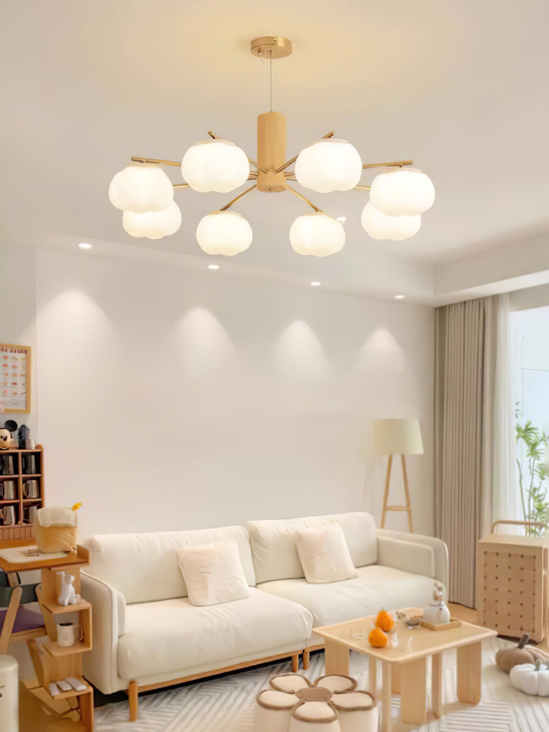 Modern Geometric Cotton Ball Chandelier Gold Metal and PE Acrylic Pendant Light
