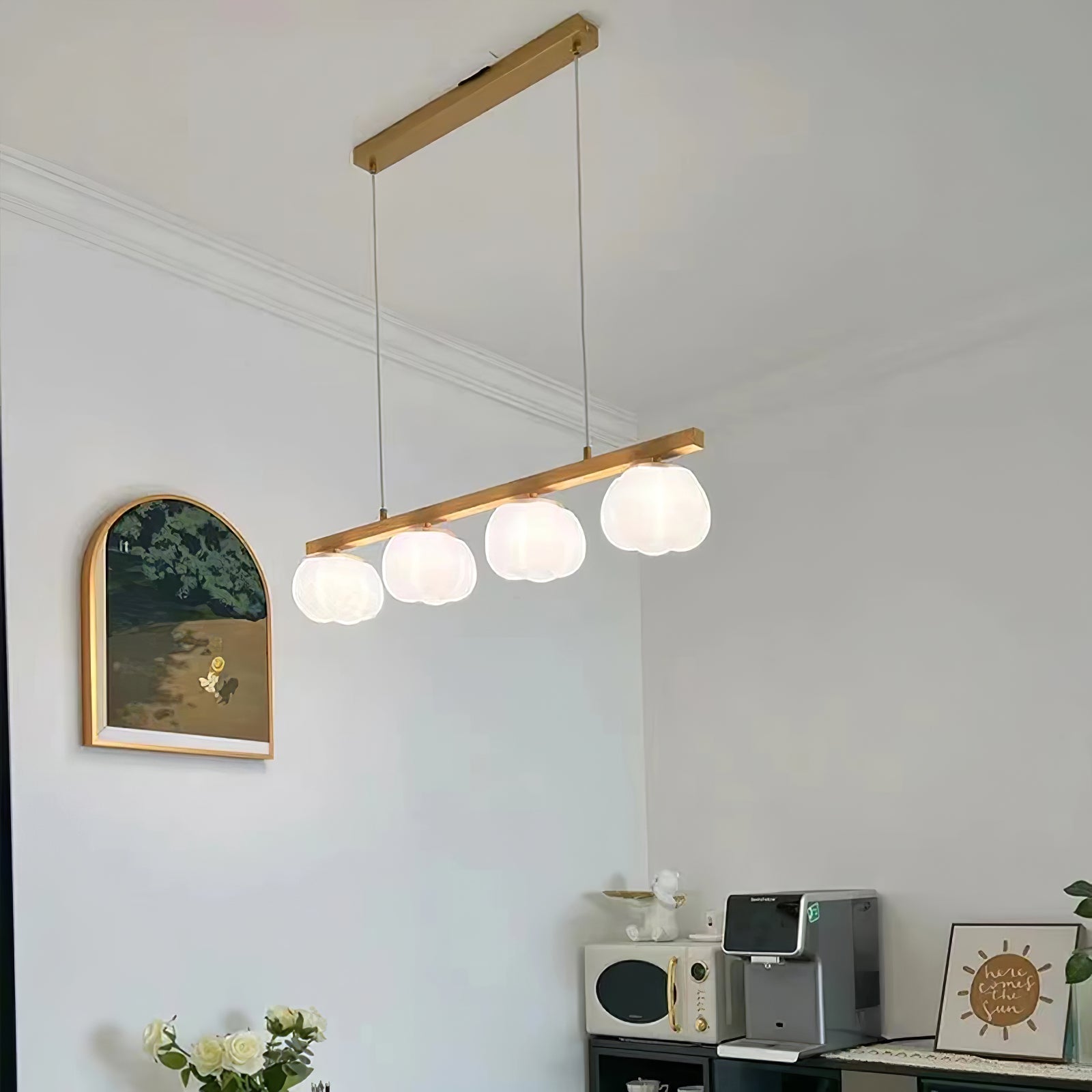 Modern Geometric Cotton Ball Chandelier Gold Metal and PE Acrylic Pendant Light