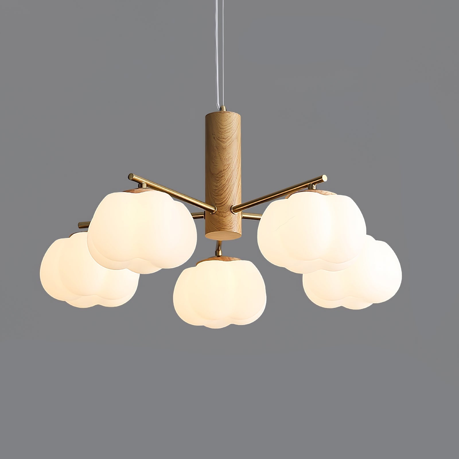Modern Geometric Cotton Ball Chandelier Gold Metal and PE Acrylic Pendant Light