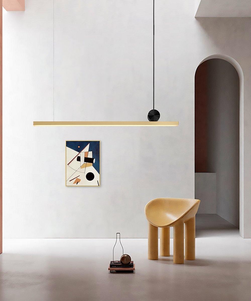 Modern Geometric Crown Pendant Light Polished Brass LED Linear Suspension Lamp