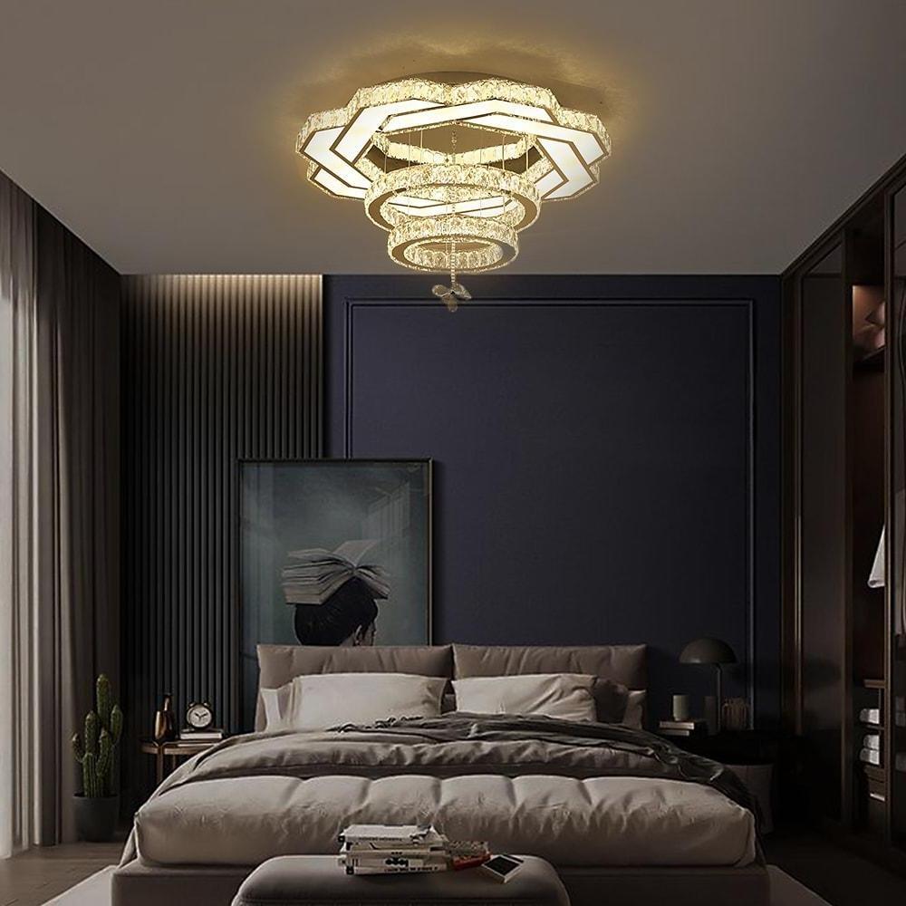 Modern Geometric Crystal LED Flush Mount Ceiling Light in Gold or Silver Finish