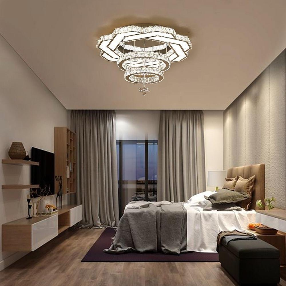 Modern Geometric Crystal LED Flush Mount Ceiling Light in Gold or Silver Finish