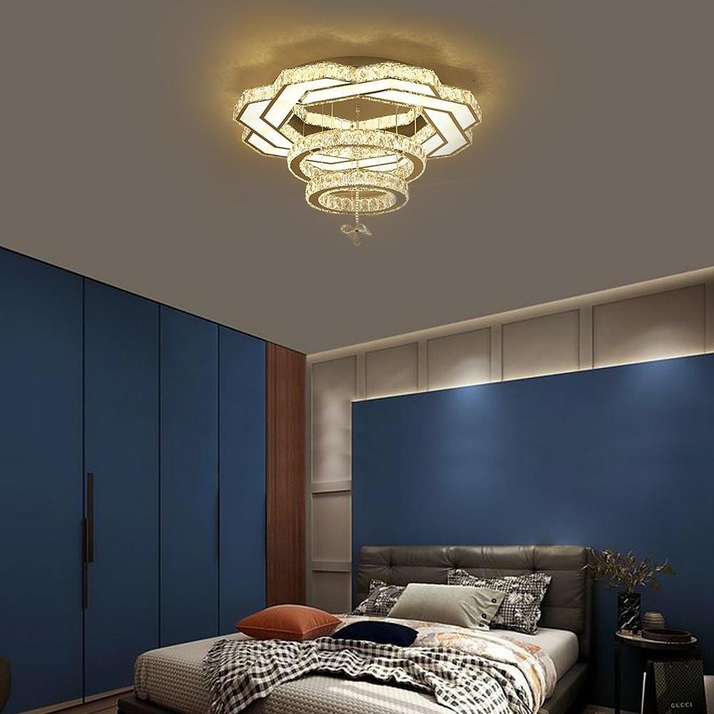 Modern Geometric Crystal LED Flush Mount Ceiling Light in Gold or Silver Finish
