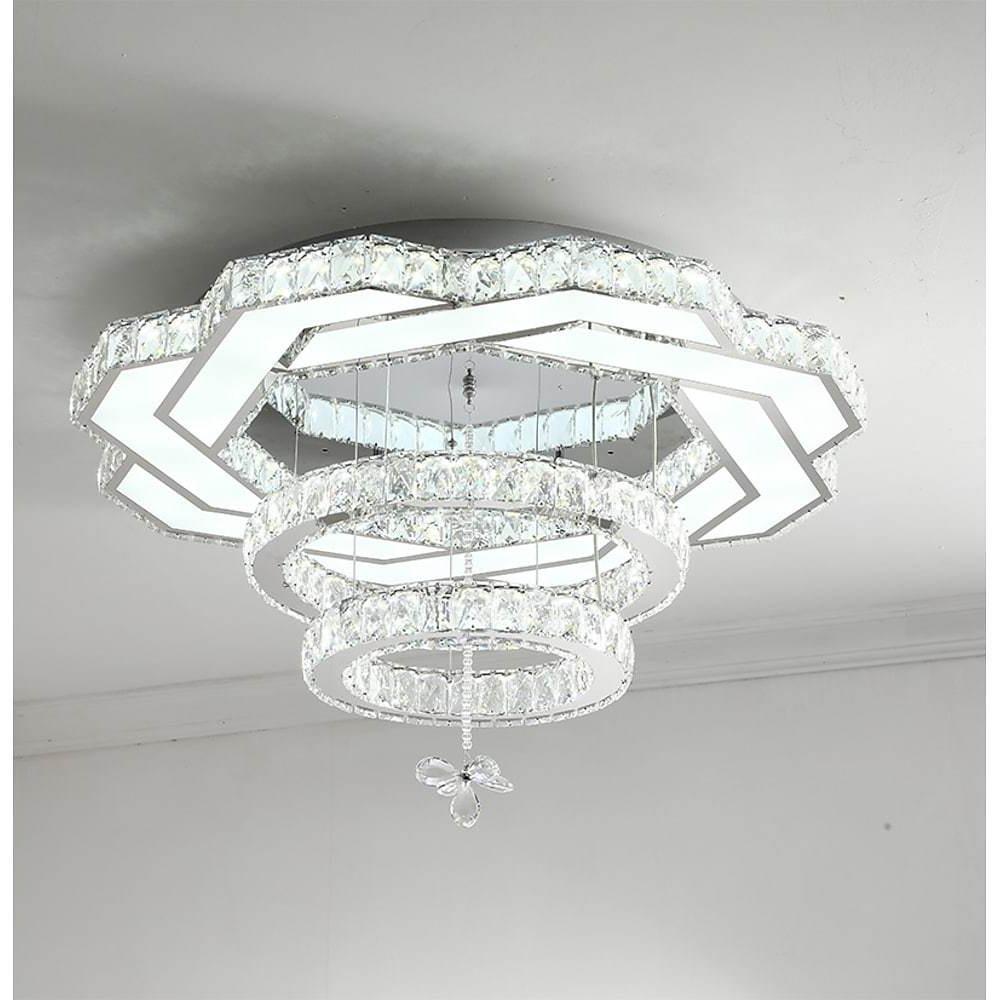 Modern Geometric Crystal LED Flush Mount Ceiling Light in Gold or Silver Finish